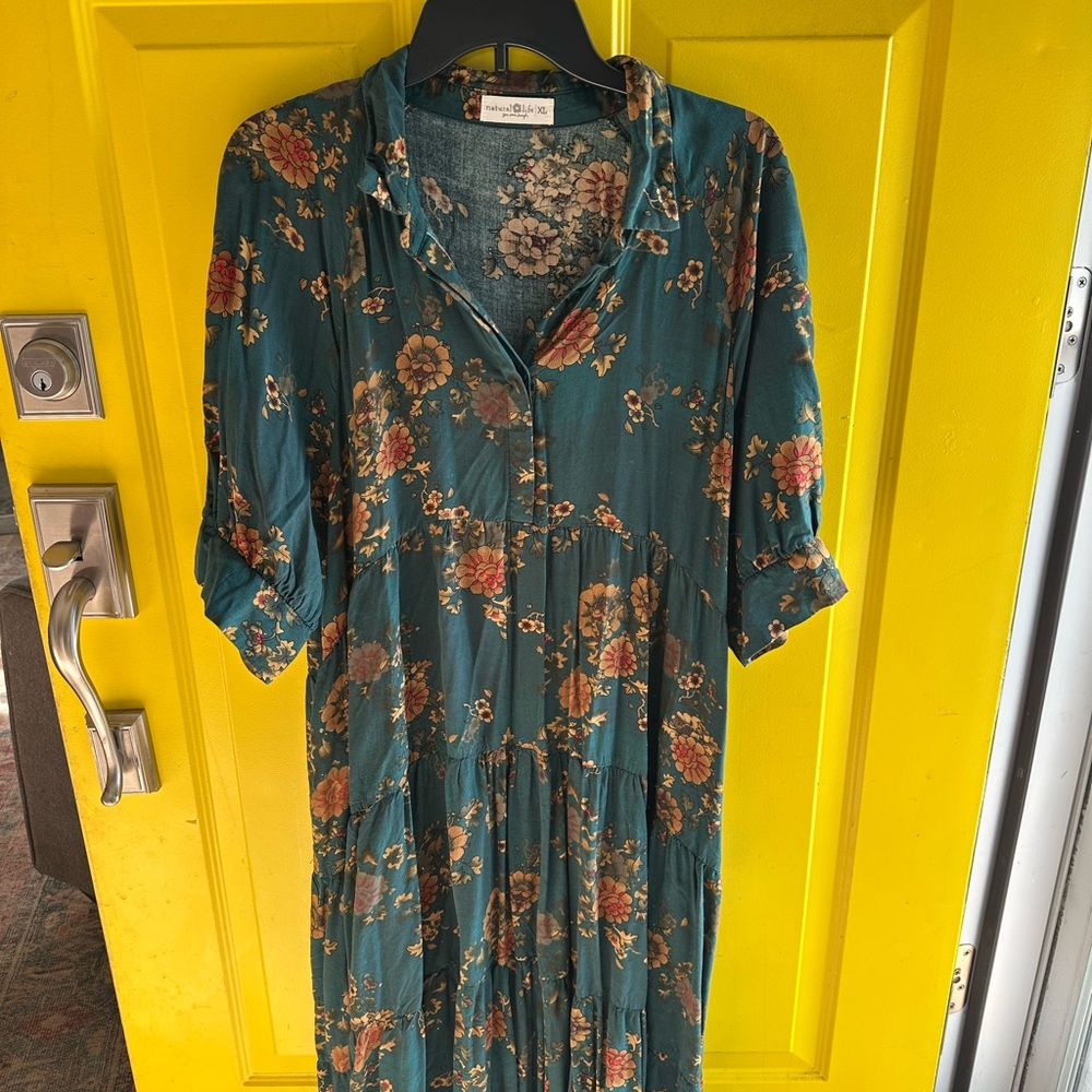 NATURAL LIFE Teal Floral Long Sleeve Dress